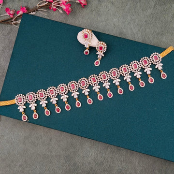 American Diamond Ruby Necklace Set