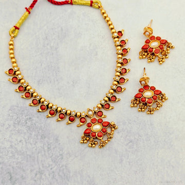 Reversible Budget Kemp Necklace Set - Pavazham/White