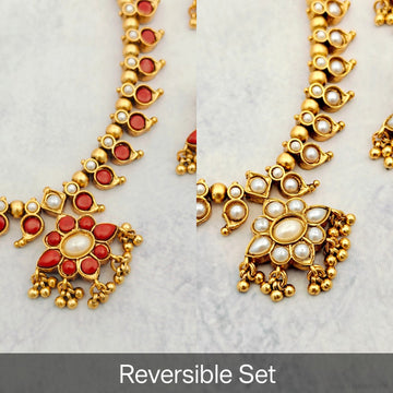 Reversible Budget Kemp Necklace Set - Pavazham/White