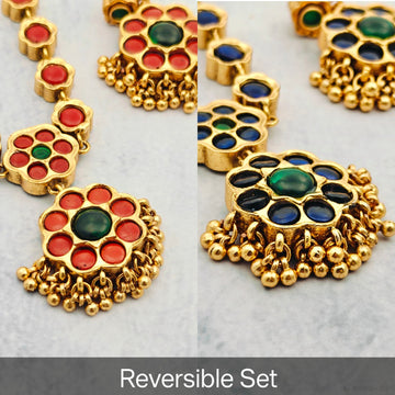 Reversible Gold Look Kemp Attgai - Pavazham / White