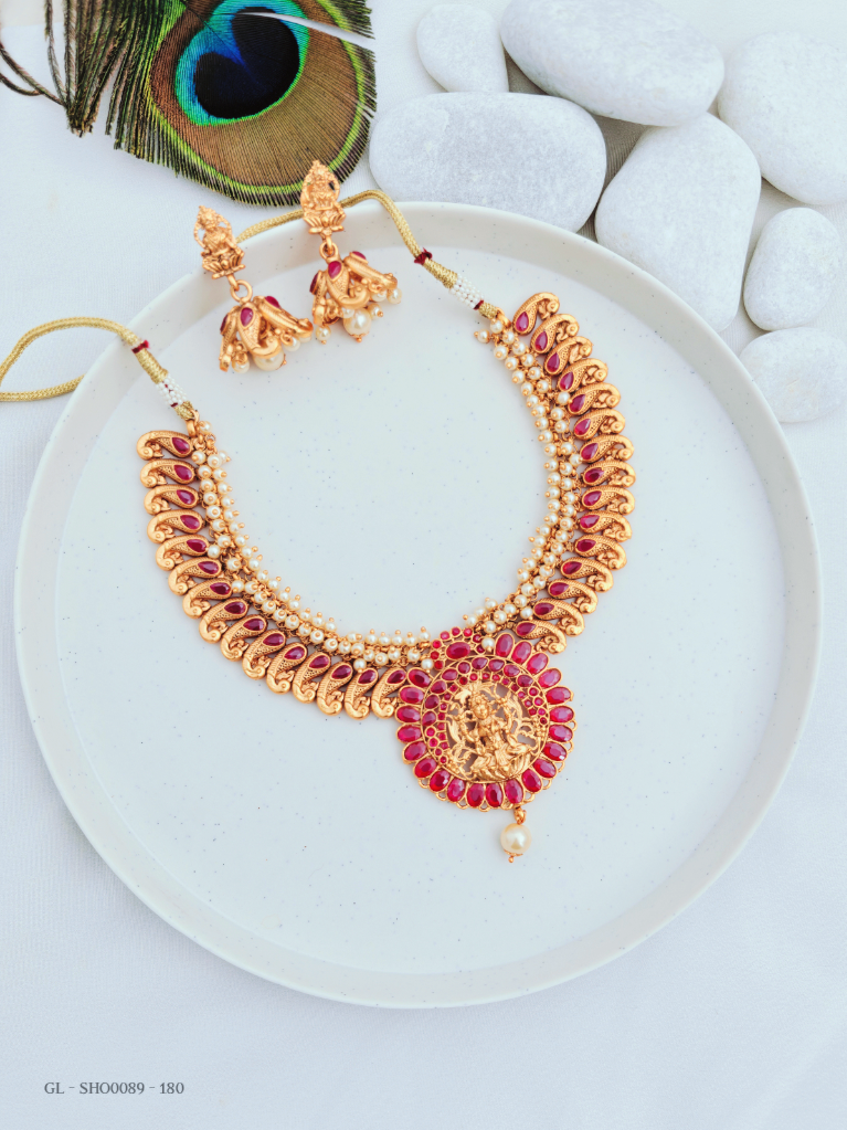 Matt finish Temple Necklace - Ruby