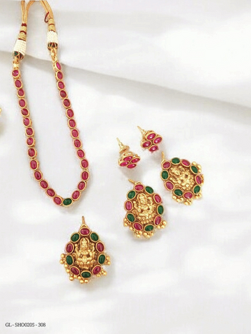 2 in 1 Kemp Necklace - Temple / Non Temple - Ruby Green GL-SHO0205-308