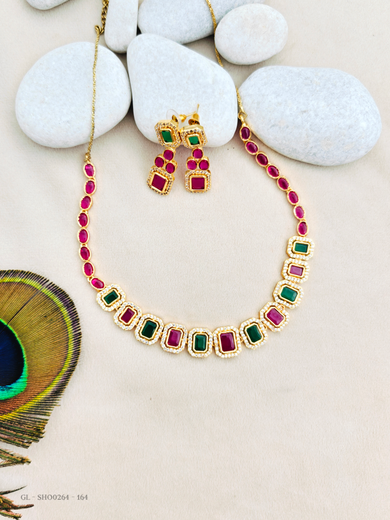 Ruby Emerald Necklace Set