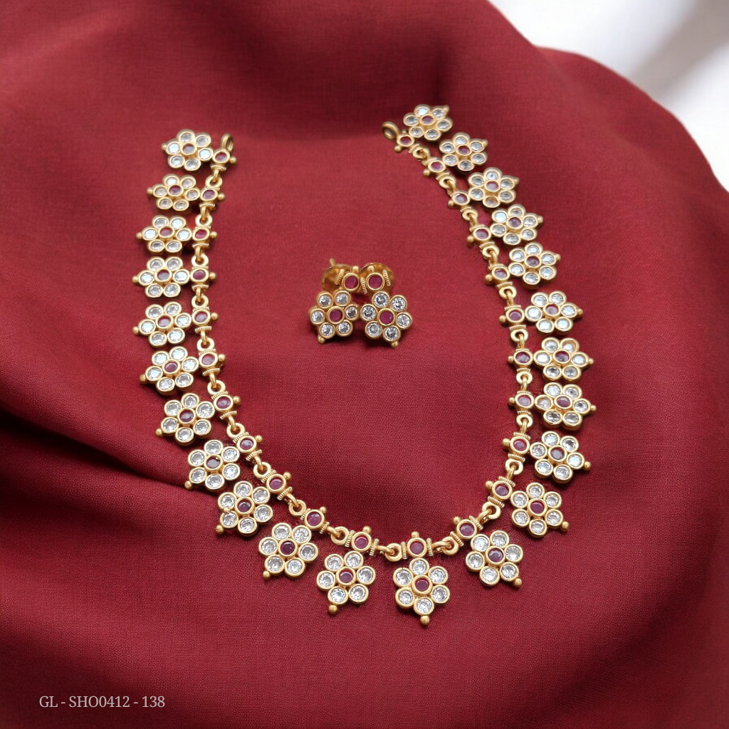 Cz Floral Necklace - Ruby White