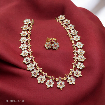 Cz Floral Necklace - Ruby White GL-SHO0412-138