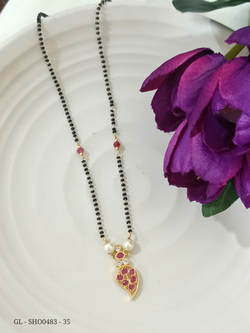 CZ stone Black Polky Beads Short Necklace - Ruby Pink GL-SHO0484-35