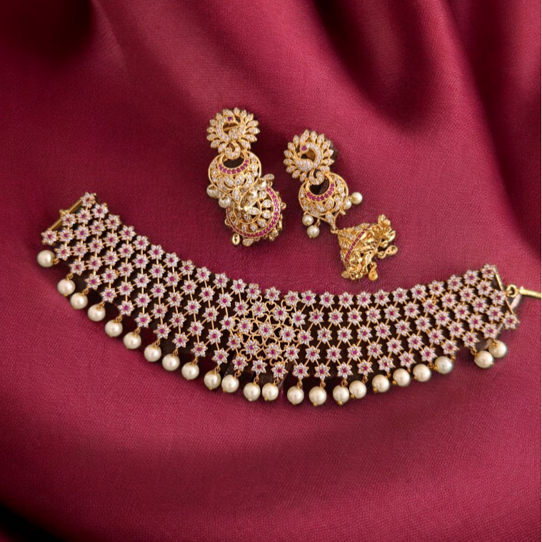 AD Stone Ruby Stone star shaped Necklace set GL-SHO0904-270