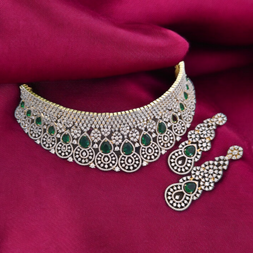 Bridal Emerald Choker Necklace Set GL-SHO1167-660