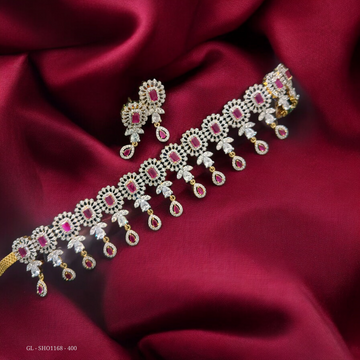 Silver Finish AD Ruby Pink Stones   Hi - Neck Choker Necklace Set GL-SHO1168-400