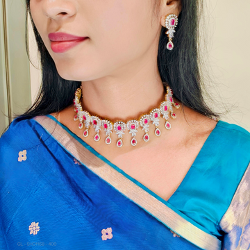 American Diamond Ruby Necklace Set