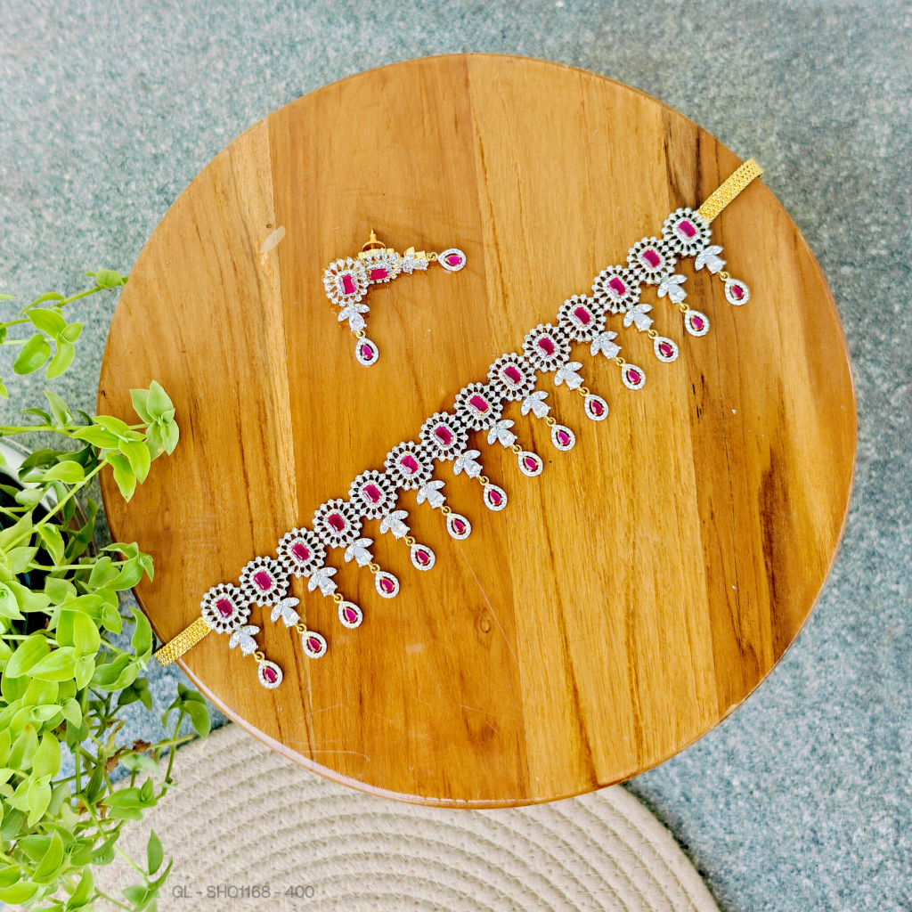 American Diamond Ruby Necklace Set