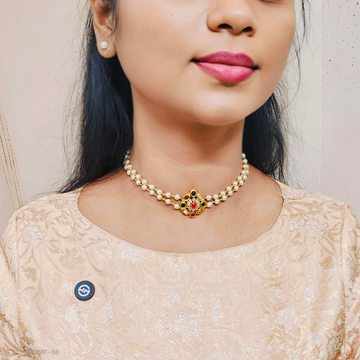 Minimal Pearl Double Layered Multicolor Stones Necklace
