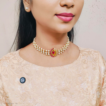 Minimal pearl Ruby Centered Necklace