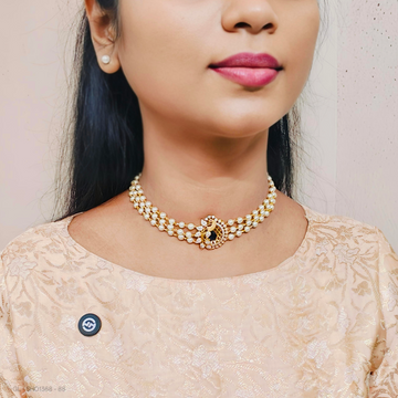 Minimal Pearl Navy Blue Peacock Necklace