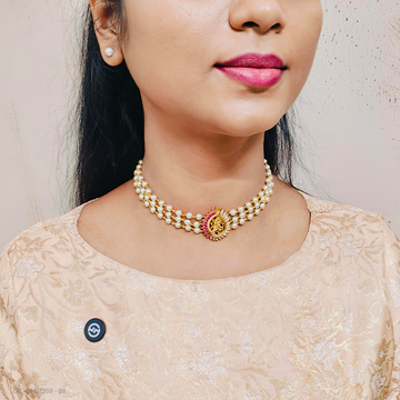 Minimal Pearl Peacock Centered Radha Krishna Necklace