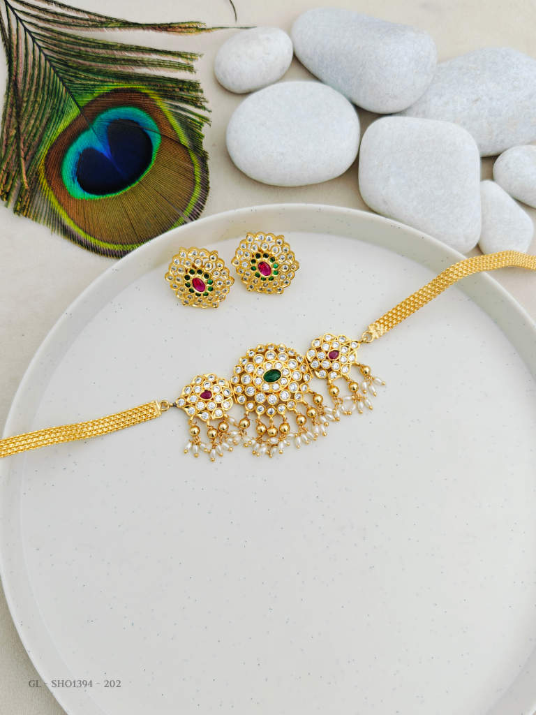 CZ Golden Hi neck choker Stone necklace