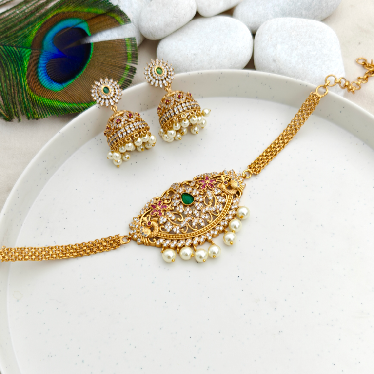Multicolor AD short necklace