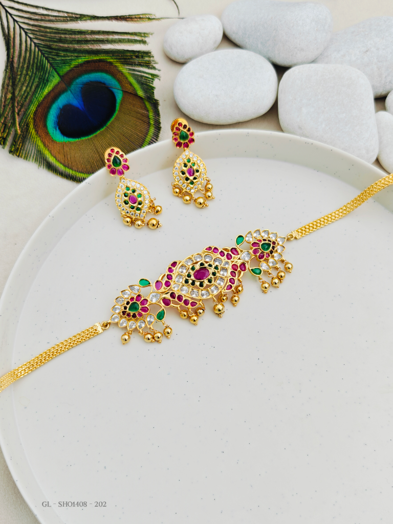 Cz golden hi neck choker necklace - GL-SHO1408-202