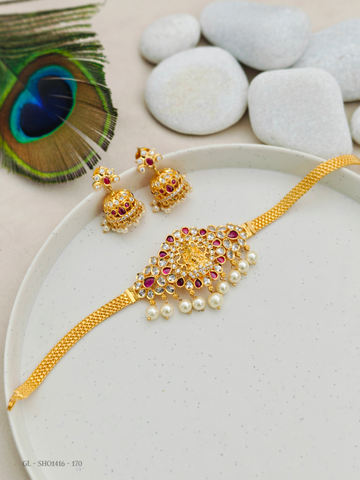 Gold Finish Lakshmi Pearl Choker set GL-SHO1416-170