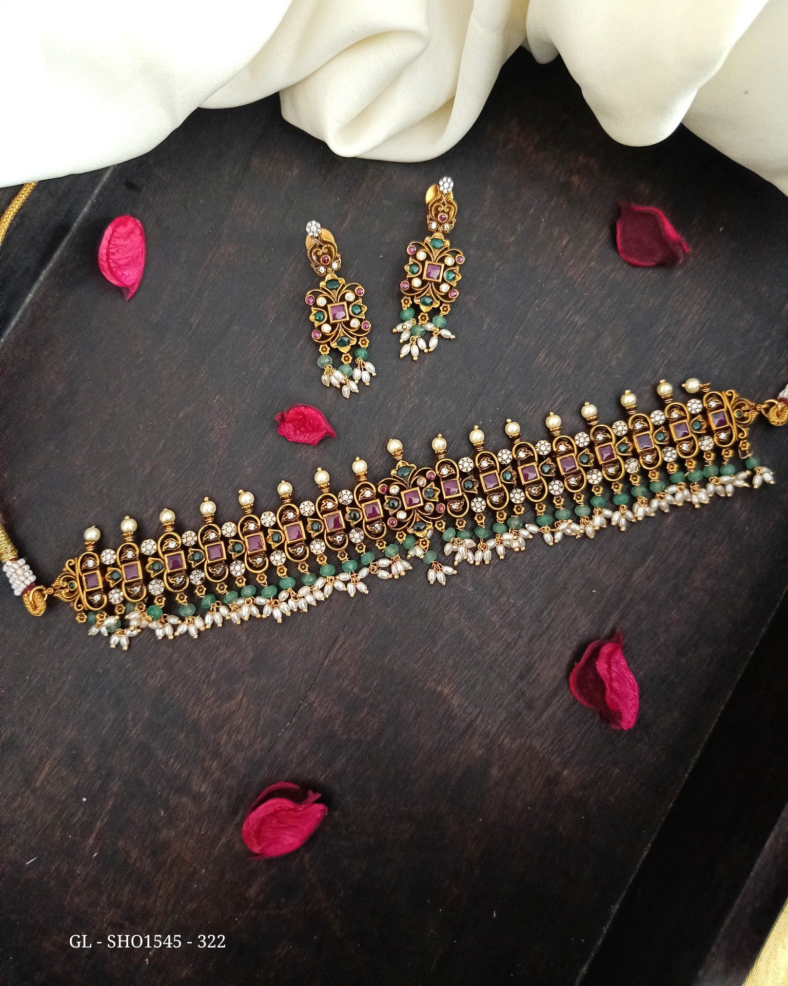Green beaded antique choker necklace GL-SHO1545-310