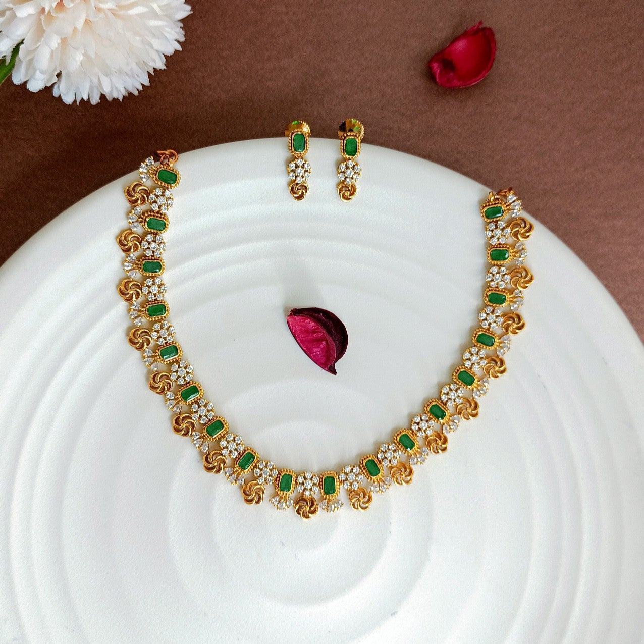 Diamond look AD Emerald Necklace