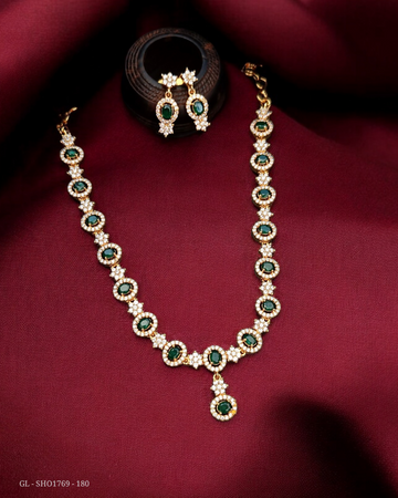 Gold Plated Necklace set - American Diamond & Emerald stone GL-SHO1769-180