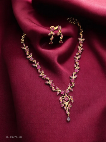 Gold Plated Necklace set - Ruby stone GL-SHO1770-180