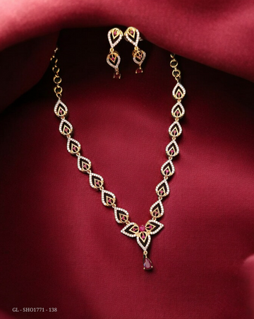 American Diamond Necklace set - Ruby stone GL-SHO1771-138