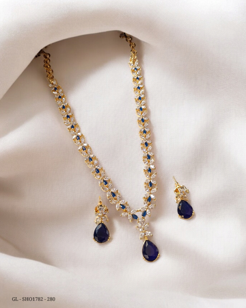 American Diamond Necklace set - Sapphire Stone GL-SHO1782-280