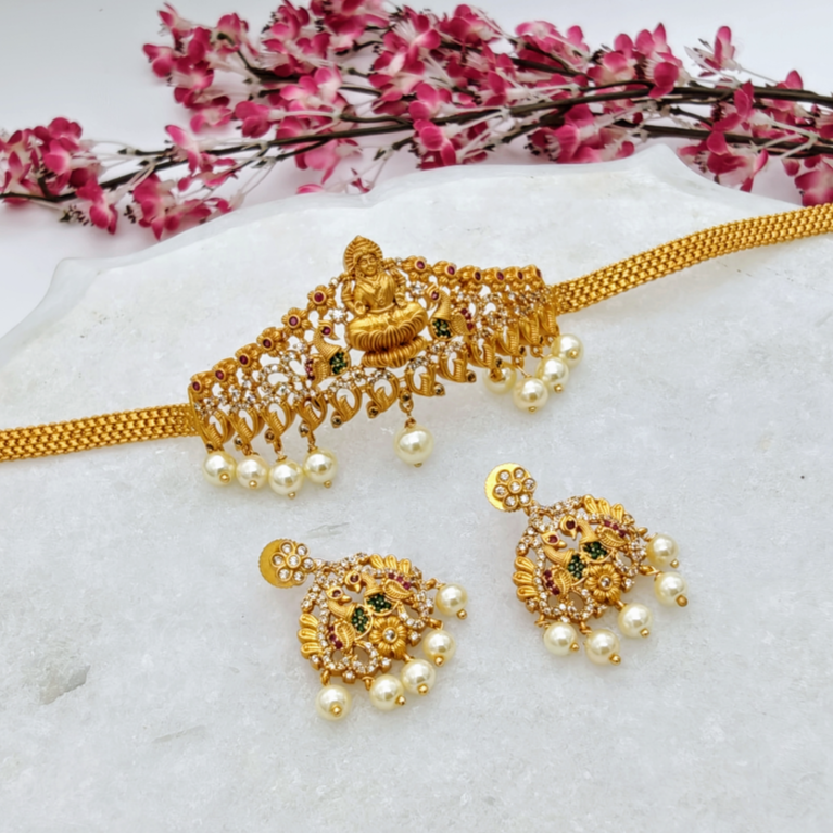 Golden hi neck choker temple necklace