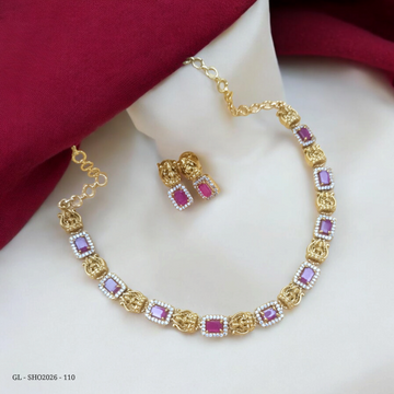 Budget friendly short Ruby stone short Necklace set GL-SHO2026-110