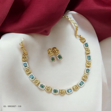 Budget friendly short Emerald stone short Necklace set GL-SHO2027-110