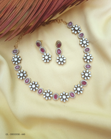 Victorian Polki Ruby stone  short Necklace set GL-SHO2030-440