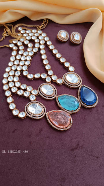 3 colors - Mossanaite stone Necklace set GL-SHO2055-480