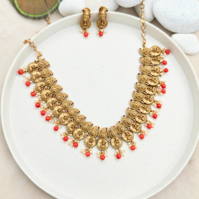 Antique Maanga Necklace - Coral Beads - GL-SHO2505-185