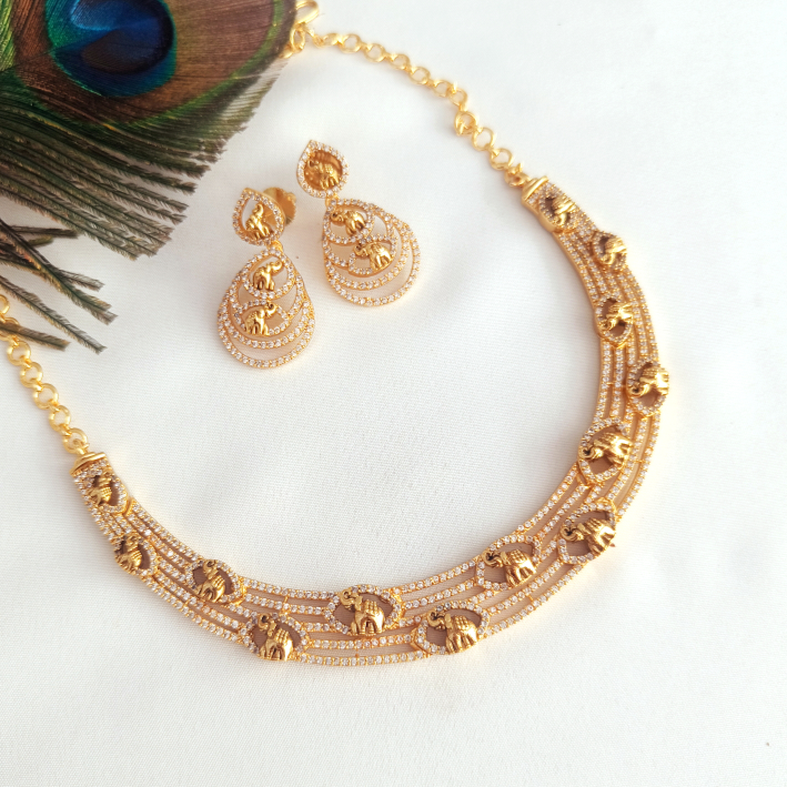 Cz Gold finish Elephant Necklace
