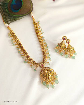 Narayana motif Green Bead necklace GL-SHO2533-228