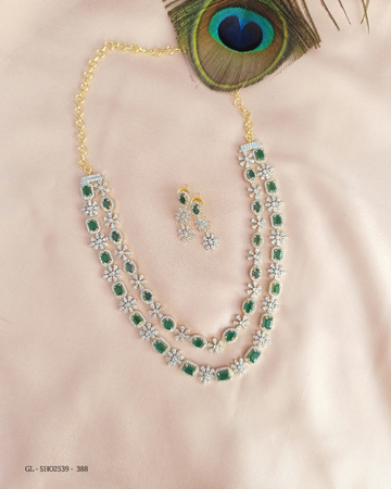 Emerald layered American diamond necklace GL-SHO2539-388