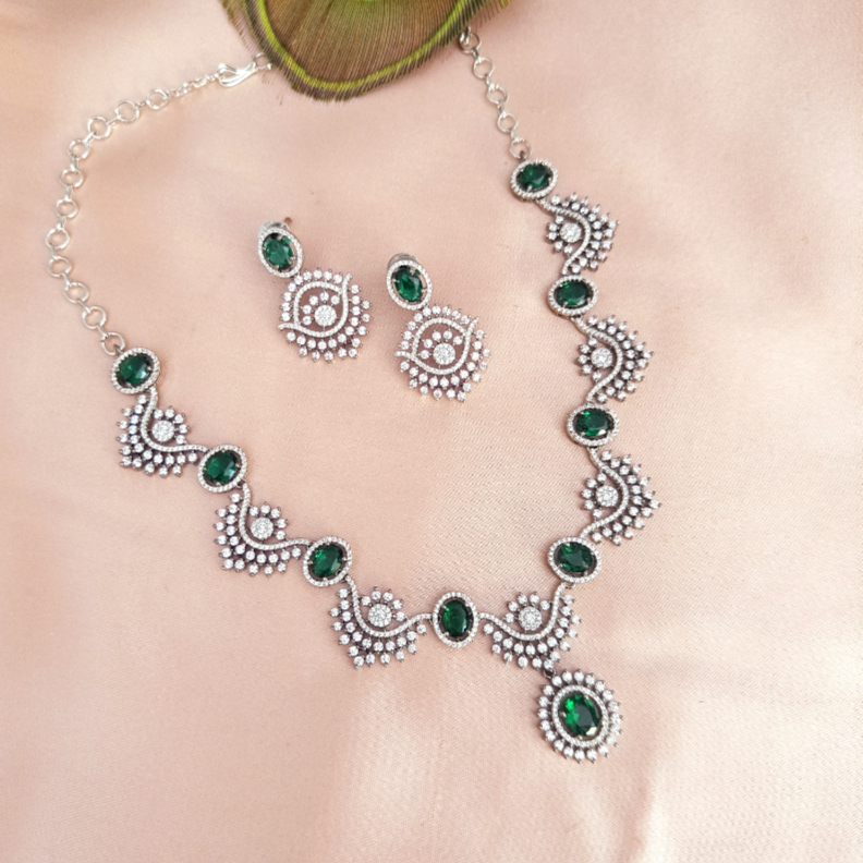 Cz Emerald Victorian American diamond necklace