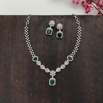 American Diamond emerald silver Necklace Set  GL-SHO2599-140