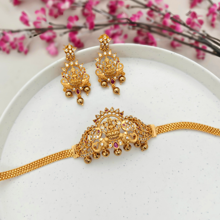 Golden temple choker necklace