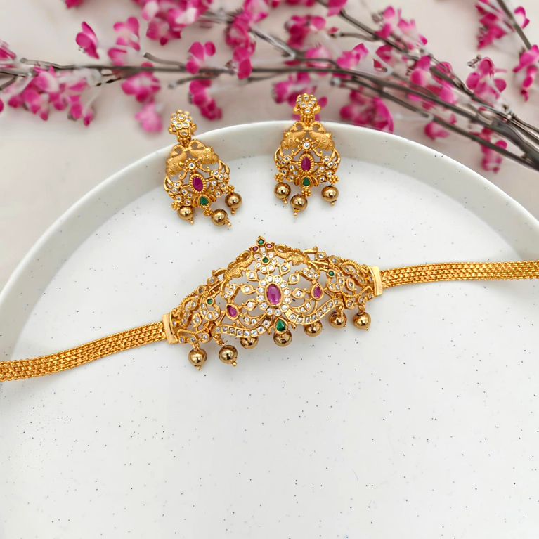 Golden temple choker necklace