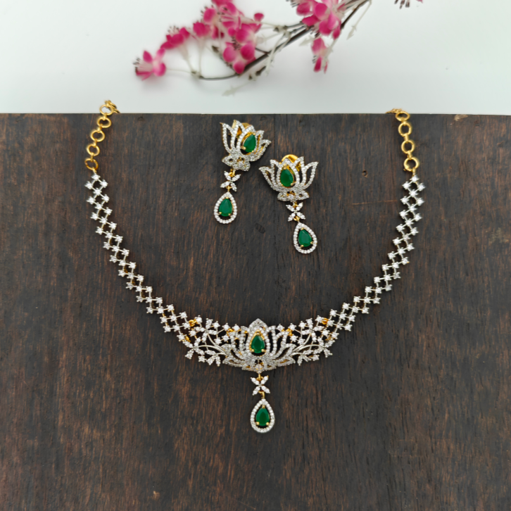 American Diamond Lotus Necklace