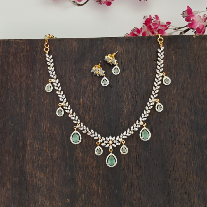 American Diamond Mint blue Necklace