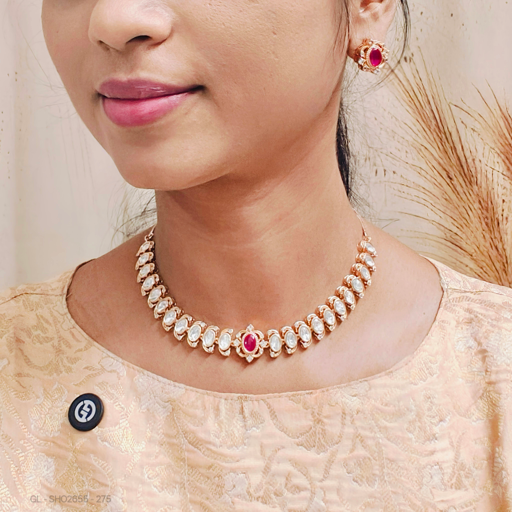 Polki Kundan golden ruby necklace GL-SHO2655-275