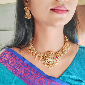 Golden nakshi peacock necklace