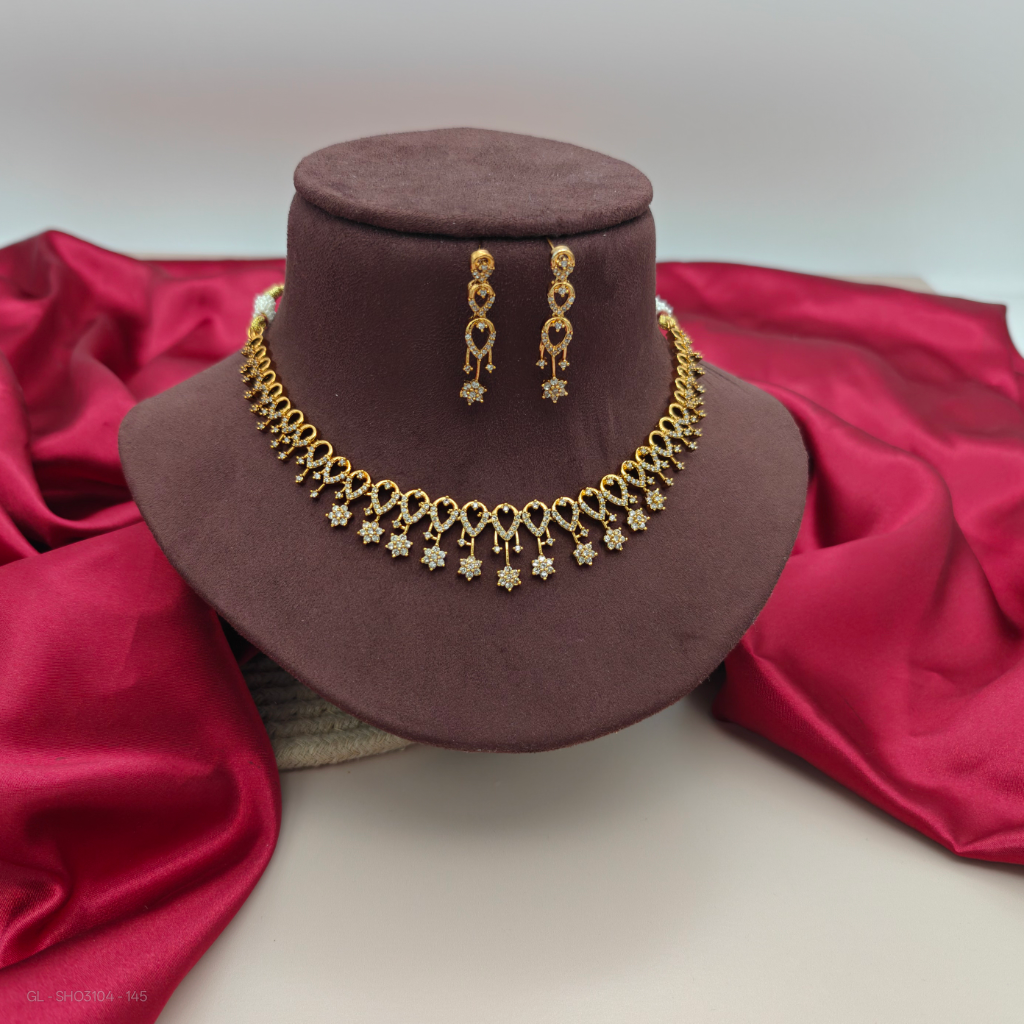 Diamond look raindrop necklace set