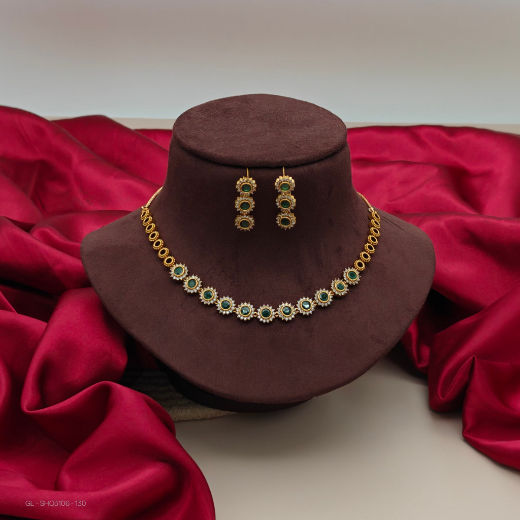 American Diamond round pattern necklace set