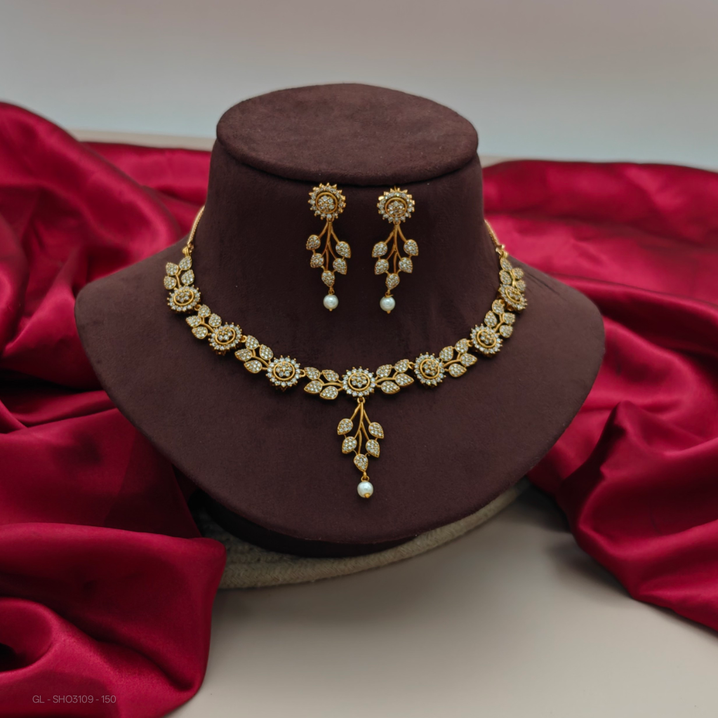 American Diamond floral designer necklace Set