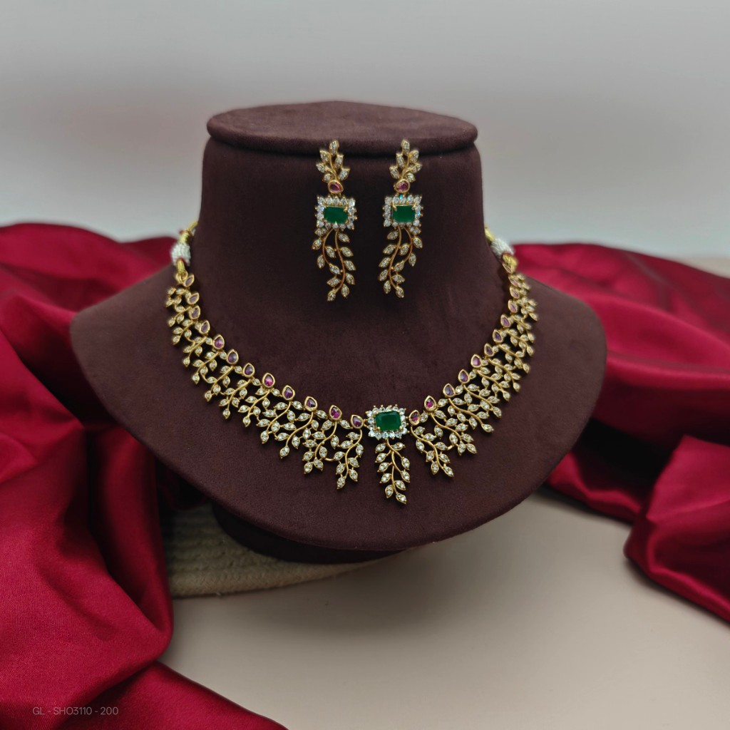 American Diamond ruby emerald necklace Set